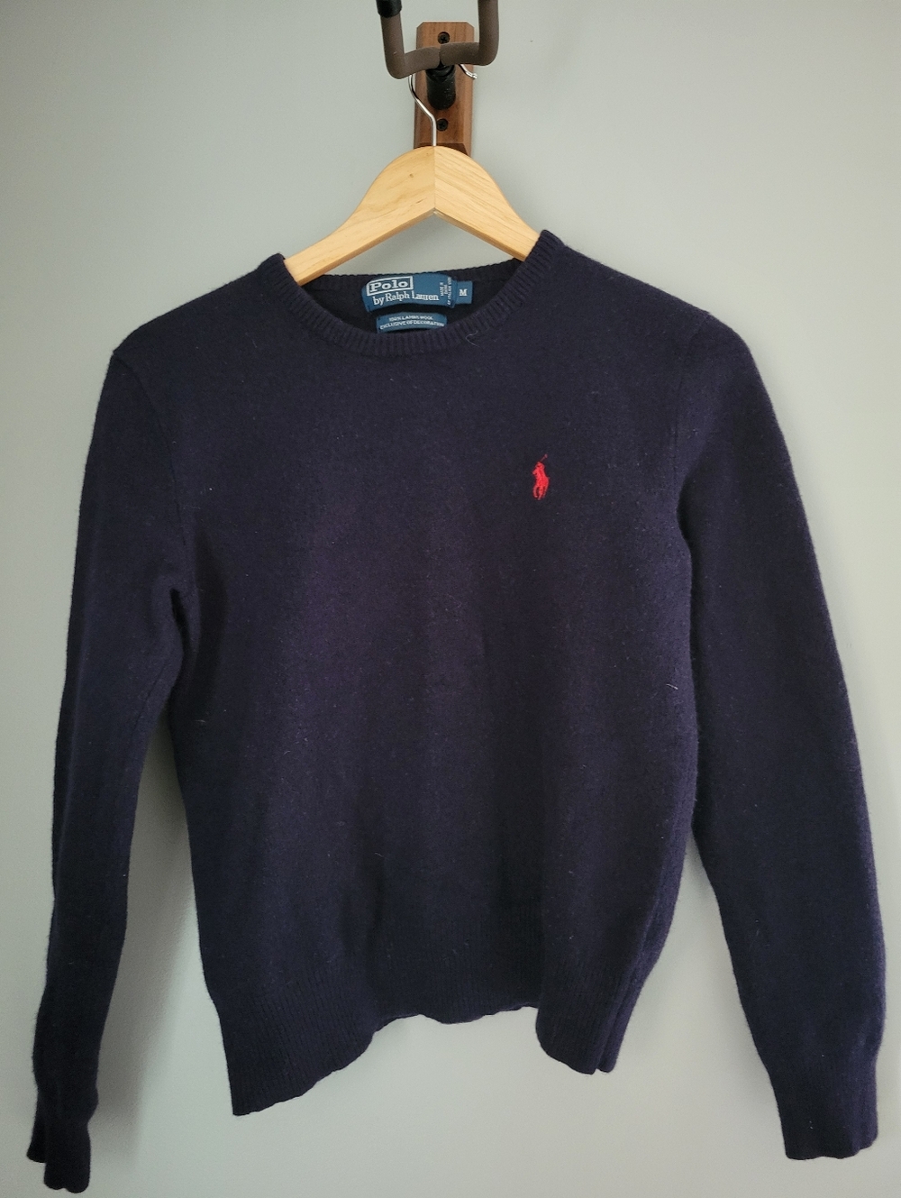 Polo Ralph Lauren Men's Sweater 100% Lambs Wool Navy Blue Size S or XS Crewneck